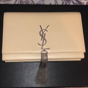 Nude YSl wallet on chain handbag with silver